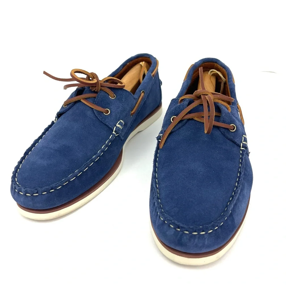 Allen Edmonds Blue Suede Boat Shoes with Tan Laces 12D